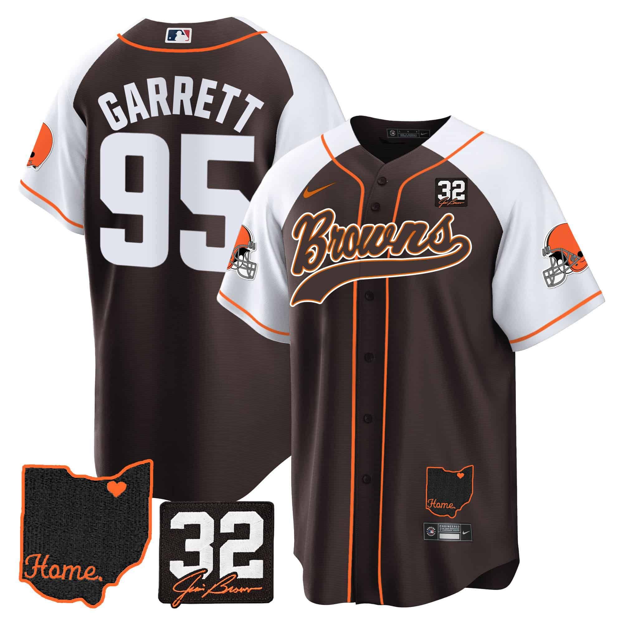 Men Cleveland Browns #95 Garrett Brown Memorial Home Patch Baseball 2024 Nike NFL Jersey